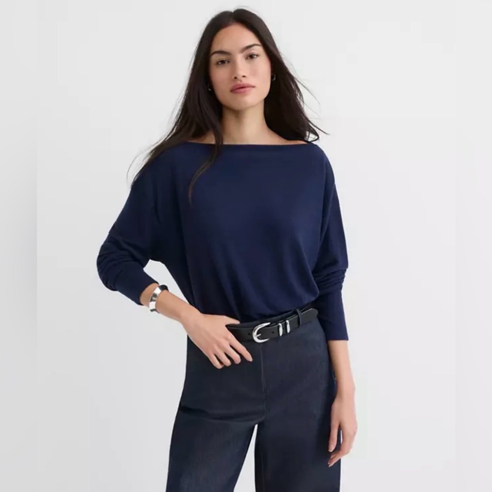 Ann Taylor LOFT Ruched Hem Boatneck Top in Deep Space Blue‎ Size XL NWT